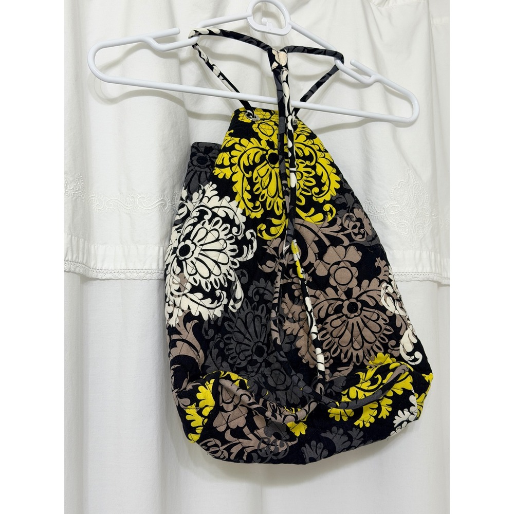 Vera Bradley Baroque Quilted Cotton Cinch Drawstring Backpack Black Yellow - Picture 5 of 9